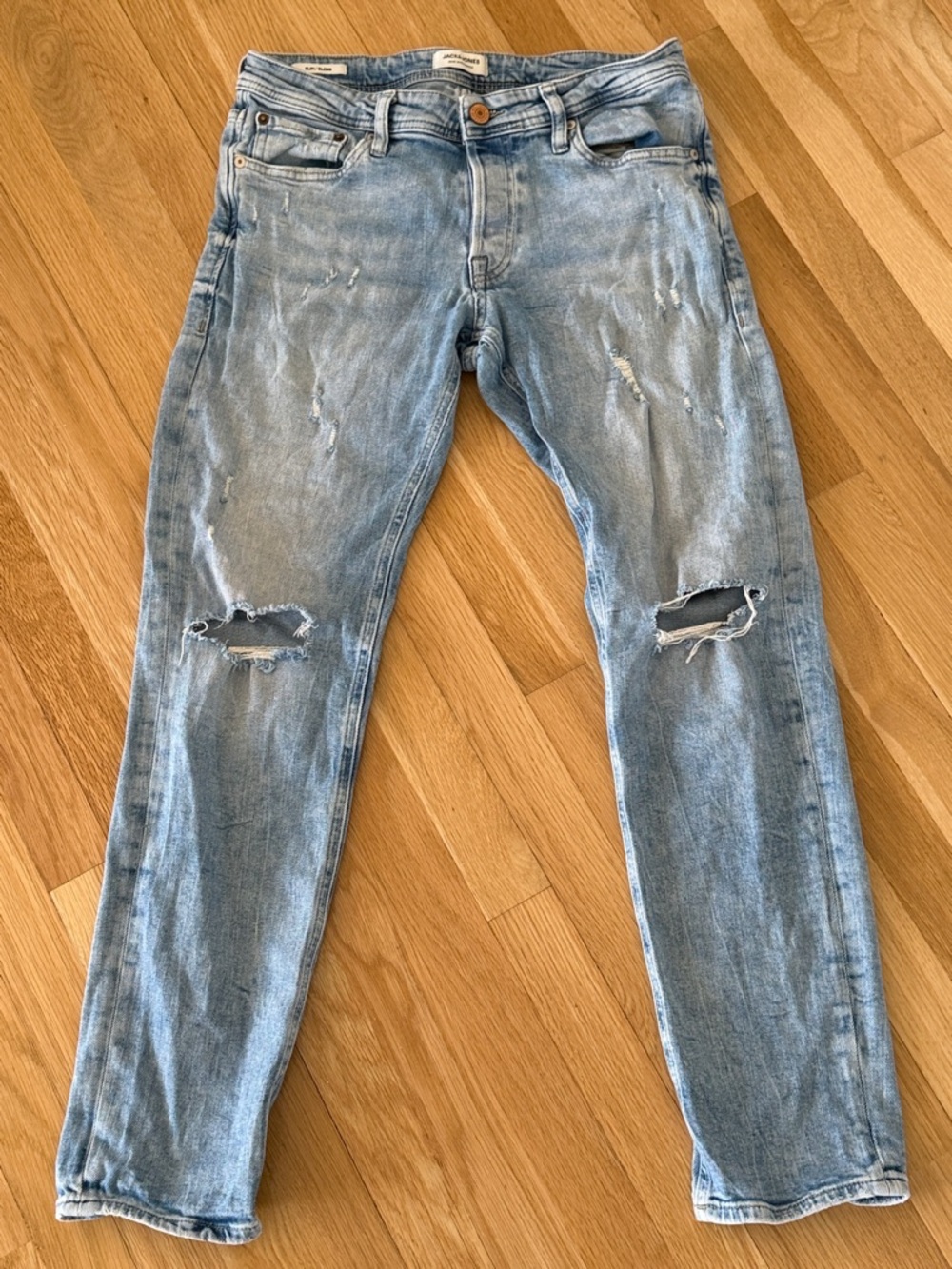 Jack and Jones Light Blue Distressed Slim Jeans